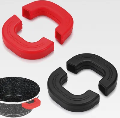 Produktbild von 2 Paar Küche Schutz Kochen Finger Topflappen Topfgriff Topf Hitzebeständig Silikon Griffhalter Schützen Finger Griff Handclip Kochen Für Bratpfannen Ofenschalen Woks Pfannen (rot, schwarz L)