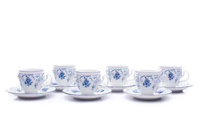 Obrázok produktu pre Šálky a podšálky, český porcelán, 240 ml, Bernadotte, modré kvety, 6 ks, Thun 1794