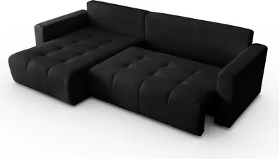 Produktbild von Margaret Hadas24 Ecksofa L Form Viola 261 x 143 cm mit Schlaffunktion und Bettkasten Couch , Lammfelloptik Schlafcouch Sofa universale Seite, schwarz