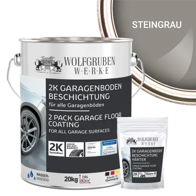 Produktbild von 2K Garagenbodenbeschichtung Garagenfarbe Garagenbodenfarbe Epoxidharz Bodenbeschichtung für Garage Werkstatt Keller - Steingrau l 20kg