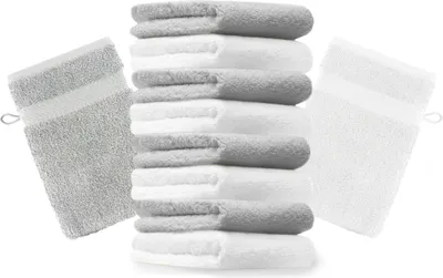 Produktbild von Betz 10 Stück Waschhandschuhe 16x21 cm PREMIUM 100% Baumwolle Farbe: silbergrau und weiß