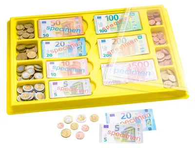 Productafbeelding van Geldkassette (130 biljetten + 160 munten) Speelgeld. Rekengeld