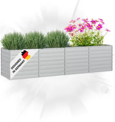 Produktbild von DELUKE® Hochbeet für Garten OSKAR Silber | 320x80x77cm | Verzinkter Stahl | Wetterfest | Gartenbeet Kräuterbeet Blumenbeet Beet hoch Frühbeet für Garten Gemüsebeet