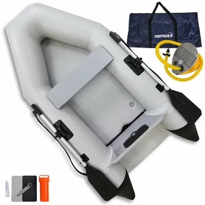 Image de NEMAXX® Bateau gonflable 230 cm pour 2 personnes pêche loisirs 300 kg fond gonflable moteur jusqu’à 5 CV incl. rames pompe sac kit réparation