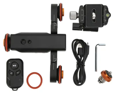 Produktbild von YELANGU L4X Elektrischer Autodolly-Schienenschieber mit Kugelkopf-Fernbedienung, wiederaufladbar, 3 Geschwindigkeiten für die Kamera, Schwarz