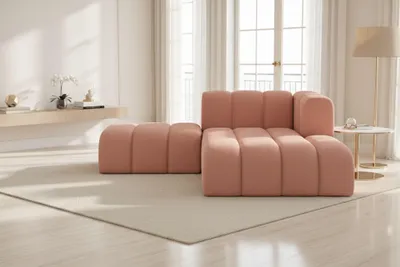 Image de Chaise longue   avec pouf Grand, tissu velours Salvador, rose, droite