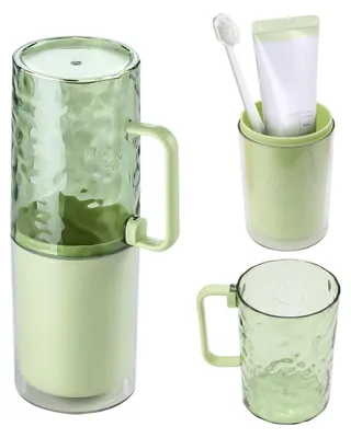 Image de Étui de voyage pour brosse à dents et dentifrice, contenant pour gobelet, poignée amovible, couleur verte