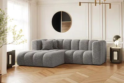 Zdjęcie produktu dla Sofa narożna w kształcie litery L, Sofa Grand modułowa z tkaniny Haga Szary Lewy