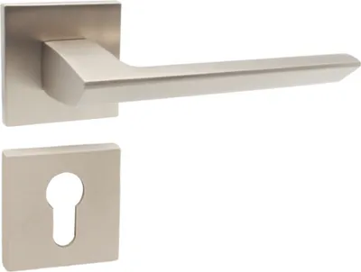 Produktbild von DOMINO Türgriff Drückergarnitur PZ - Profilzylinder Set | quadratische Rosette | Türklinke für Zimmertür, Bürotür, Kellertür & Innentür| Türbeschläge aus Aluminium| Satin Nickel Türdrückergarnitur |ELENA QR SLIM SN