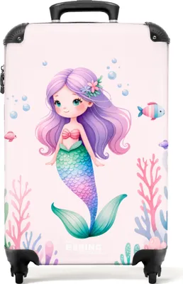 Obrázok produktu pre NoBoringSuitcases.com Detský kufor na príručnú batožinu 55x35x20 cm, 36L, roztomilé potlače pre dievčatá: Ružový - morská panna, cestovný kufor na 4 kolieskach