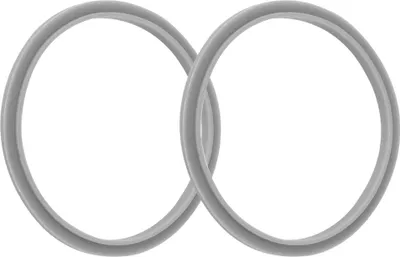 Two interlocking gray rings on a white background.