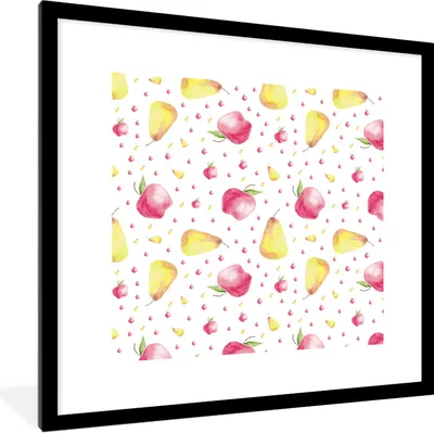 Produktbild von MuchoWow® Gerahmtes Poster Birnen - Äpfel - Aquarell 40x40 cm - Poster mit Schwarzem Bilderrahmen Wandposter Rahmen Foto Bilder - Poster - Plakat im Rahmen