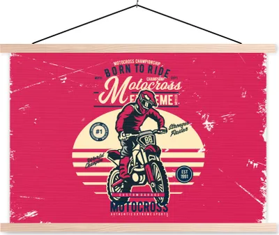 Produktbild von MuchoWow® Textilposter Mann - Motorrad - Oldtimer 60x40 cm mit holzfarbenen Rahmen - Bilder