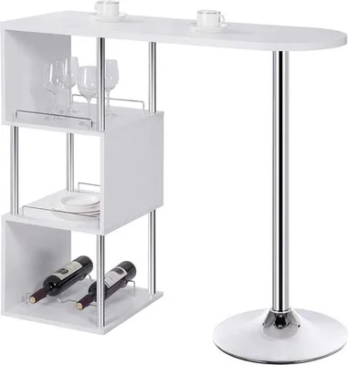 Zdjęcie produktu dla Stół barowy Bolt Edge z schowkiem – biały – metalowa rama – stół kuchenny – 113 x 40 x 105 cm