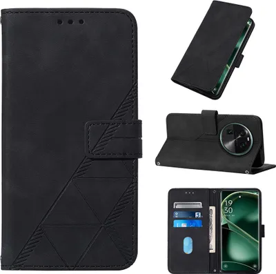 Produktbild von Hülle für Oppo Find X6 Prägung Flip Leder Kartenfächer Schutzhülle mit Ständer Schwarz