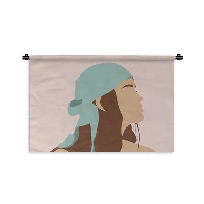 Produktbild von MuchoWow® Wandteppich Wandbehang Sommer - Frau - Kopftuch - Abstrakt 120x80 cm Tapisserie Dekoration Wandtuch - Wanddekorationen - Wandtücher