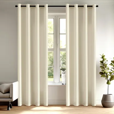 Imagen del producto de Cortinas de voile semitransparentes con ojales - Juego de 2, color beige claro, 140 x 225 cm