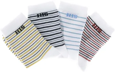 Produktbild von H.I.S. Basicsocken Damen Herren Ringel und uni Socken 4 -teilig weiß-grün, weiß-grau, weiß-blau, weiß-braun Größe 35/38