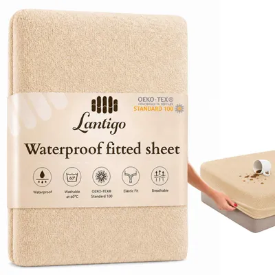 Produktbild von Lantigo Spannbettlaken wasserdicht Frottee 180x200 cm Beige, Nässeschutz