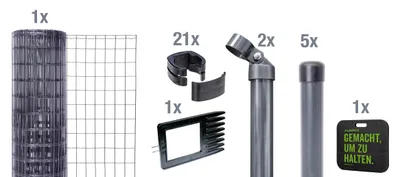 Immagine prodotto di Alberts 693596 Fix-Clip Pro come set completo di recinzione, per la posa nel calcestruzzo con cuscino a ginocchio, antracite, altezza 122 cm, lunghezza 10 m