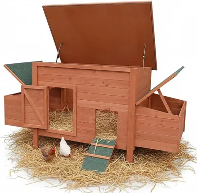 Produktbild von Kippenstall XXL – Vogelvoliere aus Holz – Tiergehege für den Außenbereich – Mit Nistkästen – 179 x 80 cm – Braun