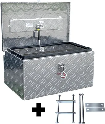 Produktbild von Truckbox PD063 + inkl. Montagesatz MON2012 Premium Deichselbox, Staubox, Aluminium Riffelblech, Werkzeugbox, Anhängerbox - ca. 63 Liter