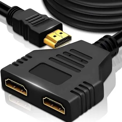 Produktbild von HDMI-Splitter-Adapterkabel (1 Stecker auf 2 HDMI-Buchsen) – 4K 3D Y-Splitterkabel – HDMI-Kabel, HDMI-Switch & Adapter – HDMI-Splitter (1 Eingang, 2 Ausgänge) für zwei Monitore – 2-Port-HDMI-Splitter – Laptop, TV, Monitor, 1080p, LED