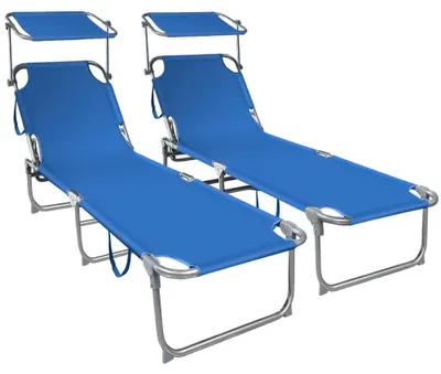 Produktbild von VOUNOT® 2er Set Sonnenliege mit Dach, 190 x 58 x 27 cm Blau
