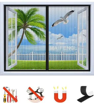 Produktbild von Fliegengitter Fenster Magnet Schwarz 120 x 120 cm Insektenschutz Vorhang Magnetischer Fliegenvorhang-Auto Schließen Magnetische Adsorption für Alle Fenster Ohne Bohren