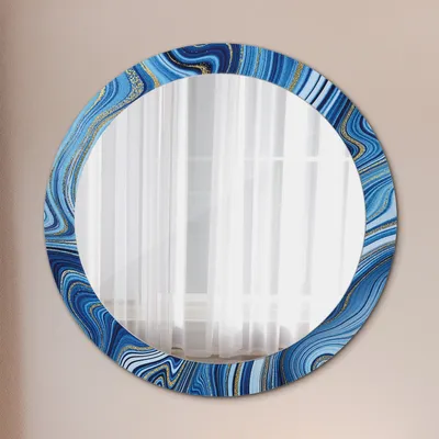 Produktbild von Spiegel - Mirror zum Wandspiegel Schlafzimmer – Schminkspiegel- blau Marmorierung- Ø80cm