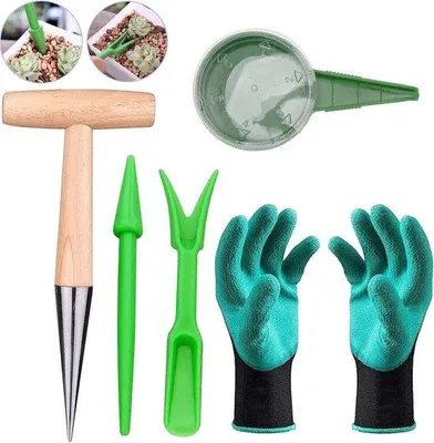 Image de Ensemble d'outils de jardinage, 5 pièces, planteuse, gants