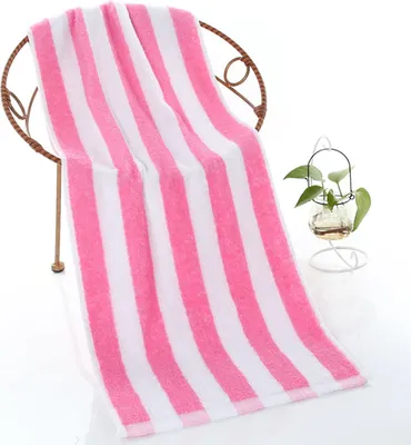 Produktbild von Gestreifte Strandtücher, 100 % ringgesponnene Baumwolle, große Poolhandtücher, weiche und schnelltrocknende Schwimmtücher, Sortiment – Rosa