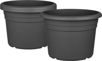 Produktbild von BigDean 3X Blumentopf Ø 25 cm Farbe Anthrazit Kunststoff Pflanztopf Containertopf Übertopf Pflanzkübel rund 25 x 18 cm