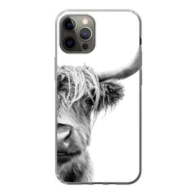 Produktbild von MuchoWow® Handyhülle Schutzhülle Hülle für iPhone 12 Pro Schottischer Highlander - Tiere - Schwarz - Weiß Silikon Softcase Handy Hülle - Abdeckung