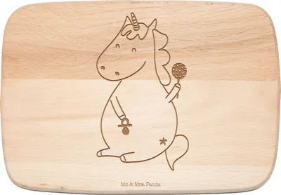 Produktbild von Mr. & Mrs. Panda Frühstücksbrettchen Einhorn Baby - Transparent - Geschenk, Holzbrett, vesperbrett, Schneidebrett, Einhörner, schneidbrett, Geburt, Geburtstag, Unicorn