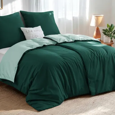 Produktbild von Bettwäsche-Set 4teilig 135x200 cm Dunkelgrün/Salbeigrün Mikrofaser Wendebettwäsche mit Reißverschluss