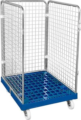 Produktbild von Gitterwagen, Drahtgitter Rollbox, 3-seitig, 1.200 x 720 x 810 mm (HxBxT), Boden verkehrsgrün, 2 Lenkrollen, Wäschewagen, Kommissionierwagen