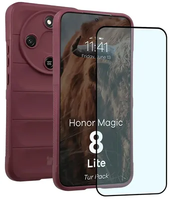 Produktbild von Robuste Handyhülle + gehärtetem Glas für Honor Magic8 Lite, Bizon Tur Pack, Burgunderrot