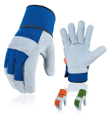 Productafbeelding van 3 paar lederen werkhandschoenen voor heren, geschikt voor tuinieren, rigging en bouw. (CB3501)
