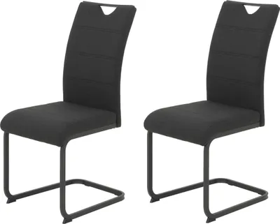 Produktbild von Hela Tische, 2er Set Freischwinger MARS - Bezug Webstoff Schwarz - Rundrohr Metallgestell - Lehne mit Griffleiste - 120kg belastbar - , PFC free