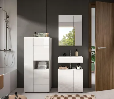 Produktbild von Badezimmer-Set Vira | 3-teilig | weiß / weiß Hochglanz