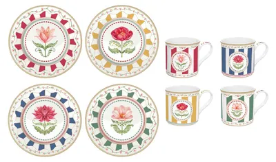 Produktbild von 8tlg Kaffeeset FLOWERY Blumen Teller + Becher Porzellan Easy Life
