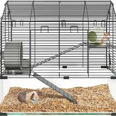 Image de Cage pour petits animaux - Cage à plusieurs niveaux pour hamsters - Grand enclos - En métal et en verre - Pour hamsters, gerbilles, cochons d'Inde, chinchillas