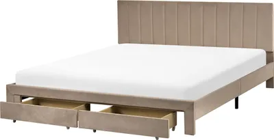 Produktbild von BELIANI Bett Taupe Samt Gepolstert mit Schubladen Lattenrost 180x200 cm Hohes Gestepptes Kopfteil Modern Schlafzimmer Polsterbett Samtbett