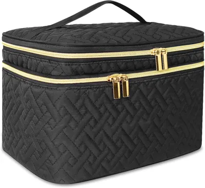 Zdjęcie produktu dla Kosmetyczka dwuwarstwowa, z przegródką na pędzle, wymiary 27 x 19 x 18 cm, wodoodporna, idealna na podróże