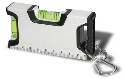 Obrázek produktu pro Vodováha 10,5 cm – magnetická mini vodováha s karabinou – ideální na kempování, do karavanu a na cesty – bílá