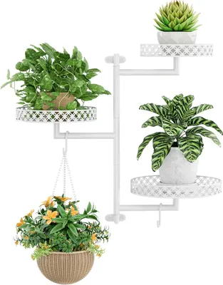Produktbild von Rotierende Pflanzenregale für drinnen - 3 Ebenen Blumenmetall Fensterbankhalter mit Aufhänghaken in Weiß