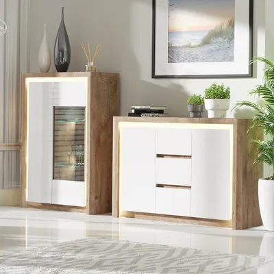 Produktbild von Wohnzimmermöbel Set 2-teilig modern in Eiche mit weiß LATINA-161