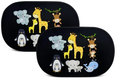 Image de Pare-soleil pour voiture avec 8 ventouses – Bébés animaux avec leur maman – 48 x 31 cm – Pare-soleil pour vitres latérales – avec compartiment de rangement – pour bébés, enfants, filles et garçons