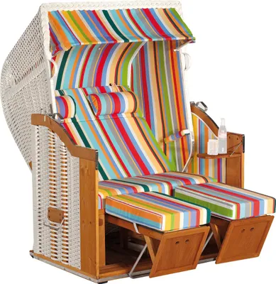 Produktbild von Sonnenpartner Classic 2-Sitzer Strandkorb Halbliegemodell Ostsee weiß/bunt